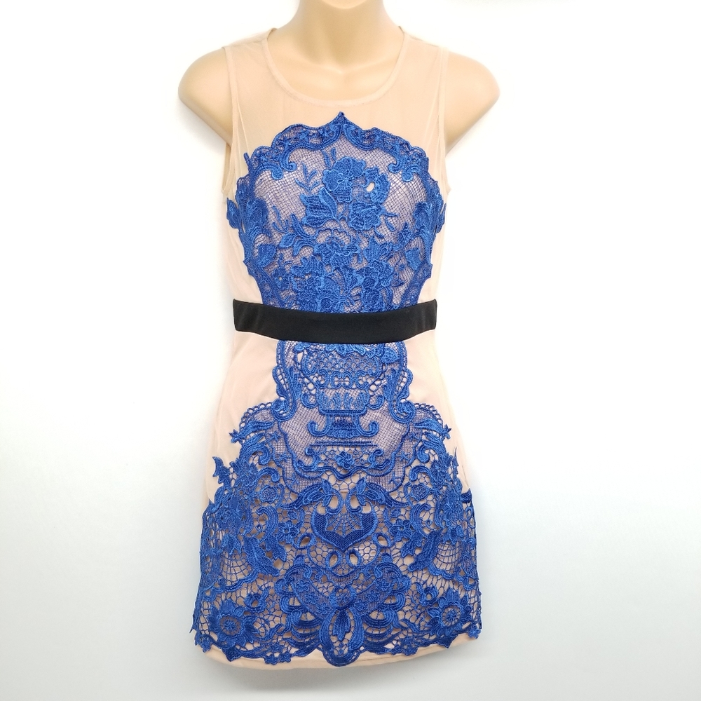 Windsor Party Dress nude with blue embroidery S
